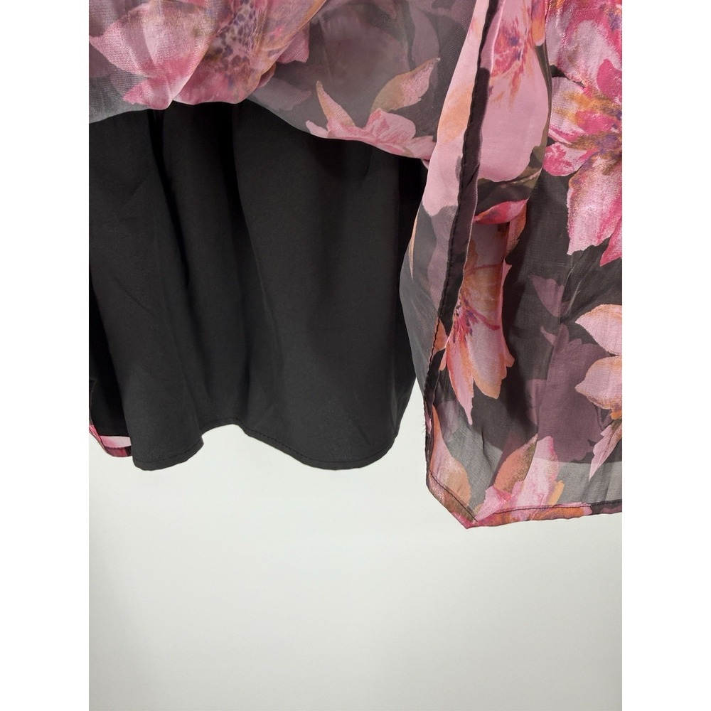 Thirty/Thirty LA Pink Plum Floral Sheer Blouse Smocked Milkmaid Cottagecore M - Picture 6 of 8